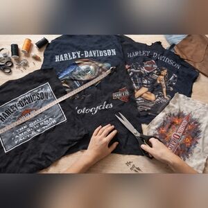 Harley Davidson Graphic Tee Fabric Lot DIY Upcycle Cut T Shirt Panels Mixed Prin